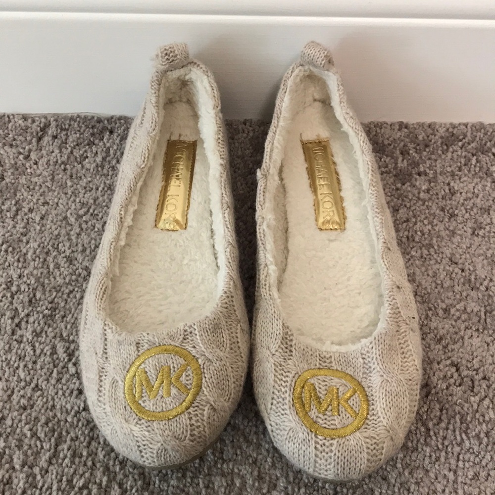 Michael Kors white wool flats